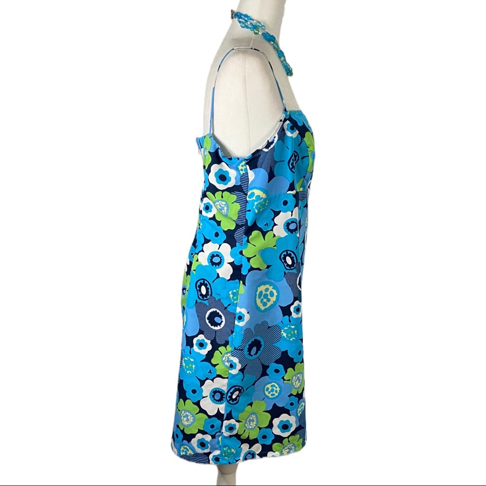 Reversible Sundress Mod Floral / Diagonal Stripes Blue Green Size Large - Picture 2 of 15